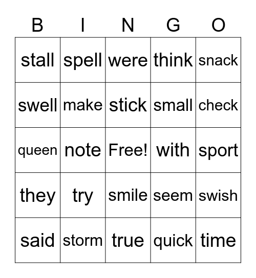 Word Bingo Card