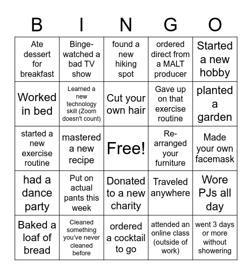 2020 MALT Bingo Card