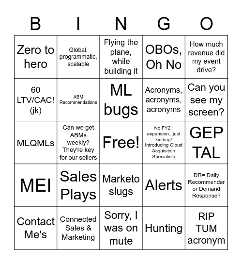 Connected Sales & Marketing Bingo Card