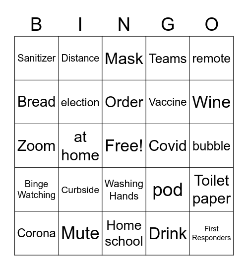 2020 In Review Bingo Card