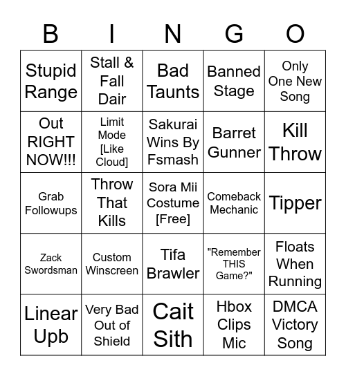 Sephiroth Reveal Bingo Card