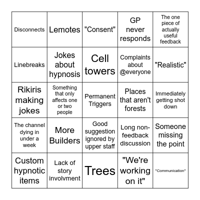 MUD Request Bingo Card