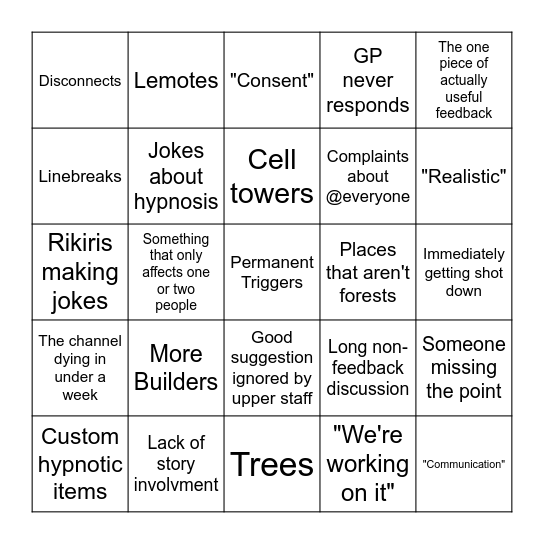 MUD Request Bingo Card