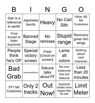 Sephiroth Bingo Card