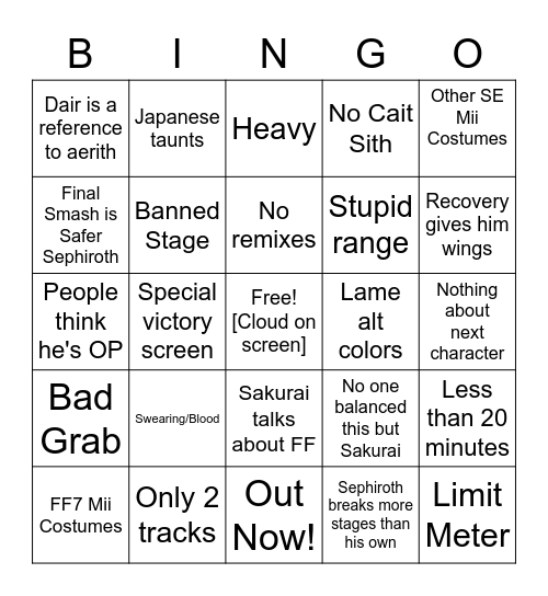 Sephiroth Bingo Card