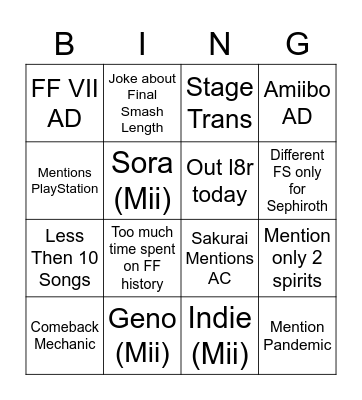 Sephiroth Bingo Card