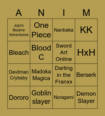 Sea's Anime Bingo Card