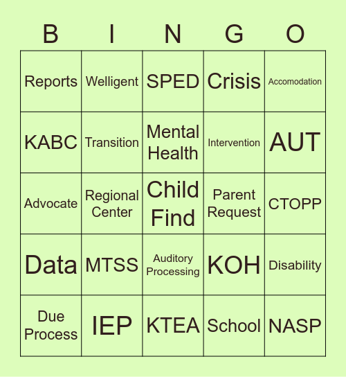 School Psych Bingo Card