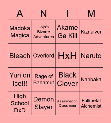 Bry's Anime Bingo Card