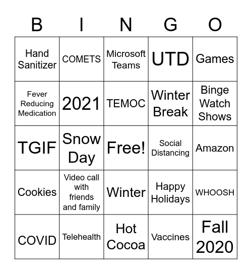 SHC Holiday Bingo Card