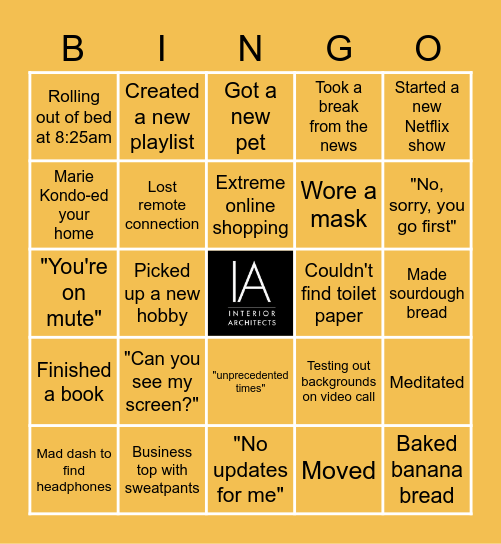 IA Quarantine Bingo Card