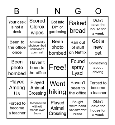 2020 Bingo Card