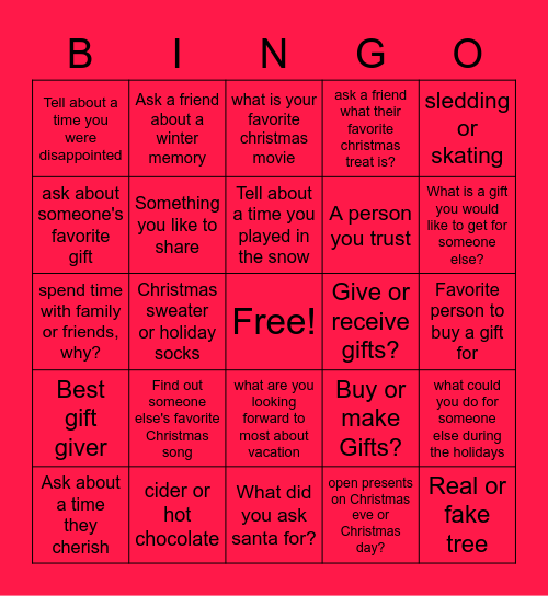 Social Skills Christmas Bingo Card