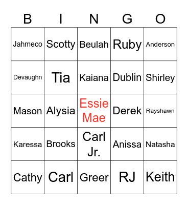 Greer Family Bingo Card