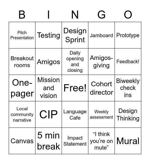 CIP Bingo Card