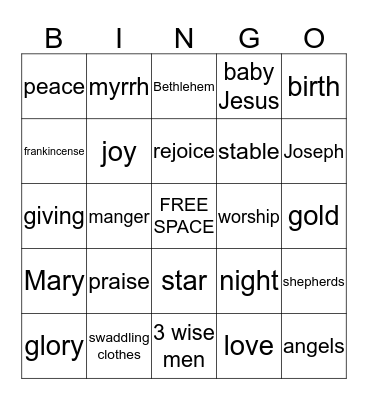 Christmas Nativity Bingo Card