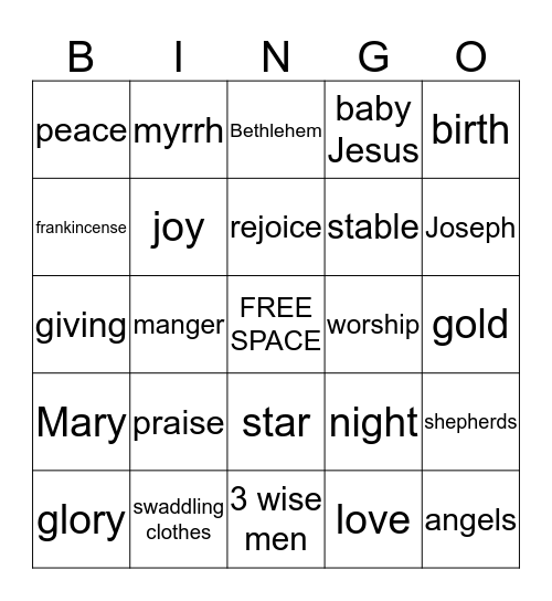 Christmas Nativity Bingo Card