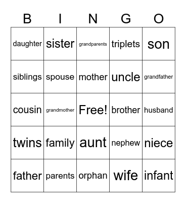 Family 1 Bingo Card