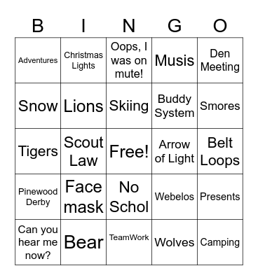 Zoom Scout Holiday Bingo Card