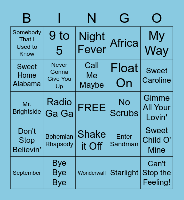 Guess that tune! Bingo Card