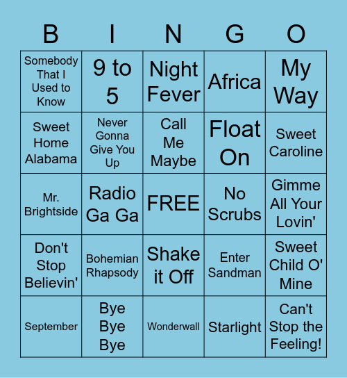 Guess that tune! Bingo Card