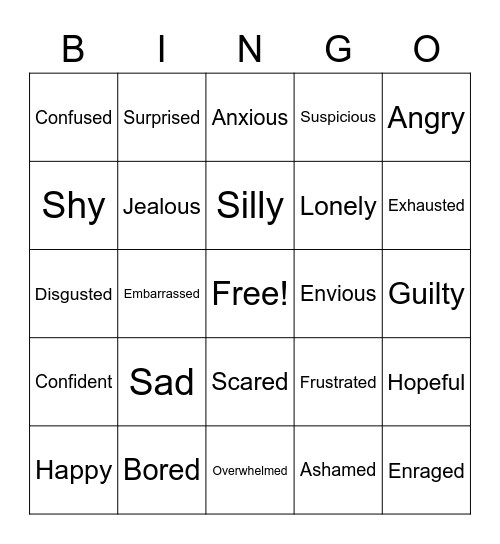 Feelings Bingo Card