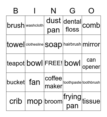 Around The House Bingo Card