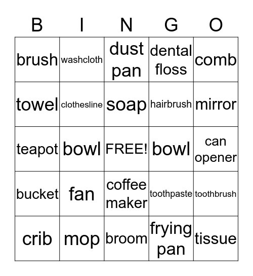 Around The House Bingo Card