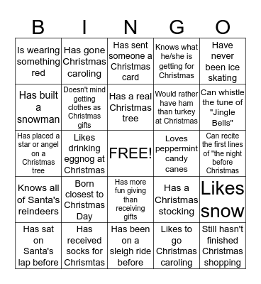 YFC Backstage Christmas Party 2014 Bingo Card