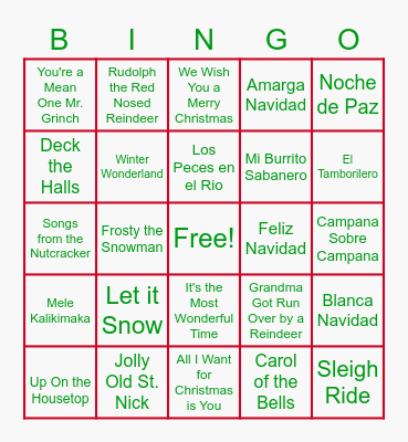 Mariachi Holiday Bingo Board Bingo Card