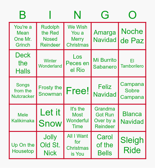 Mariachi Holiday Bingo Board Bingo Card