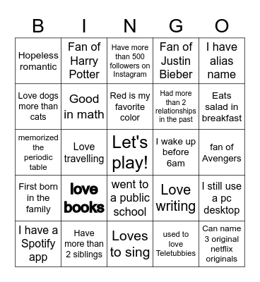 GETTING TO KNOW YOU! Bingo Card