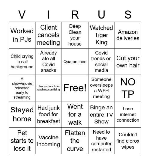 2020 Coronavirus Bingo Card