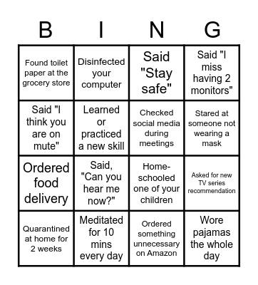 WFH Holiday Party Bingo Card