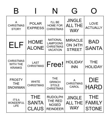 HOLIDAY MOVIES Bingo Card