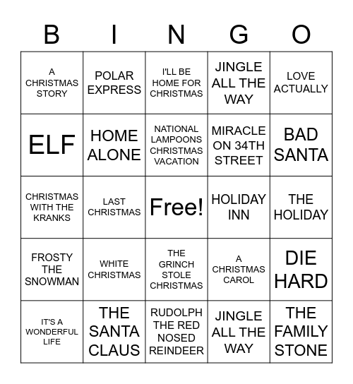 HOLIDAY MOVIES Bingo Card