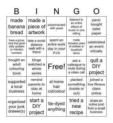 COVID BINGO!! Bingo Card