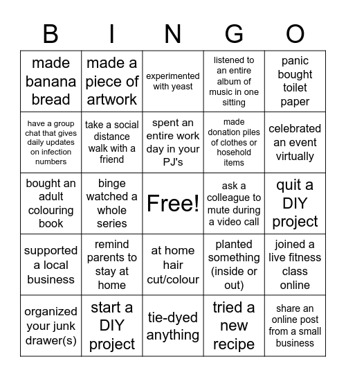 COVID BINGO!! Bingo Card