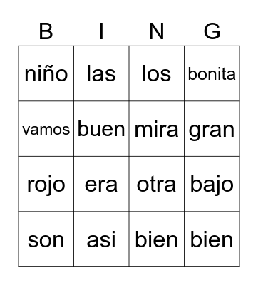 Sight words Bingo Card