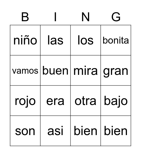 Sight words Bingo Card