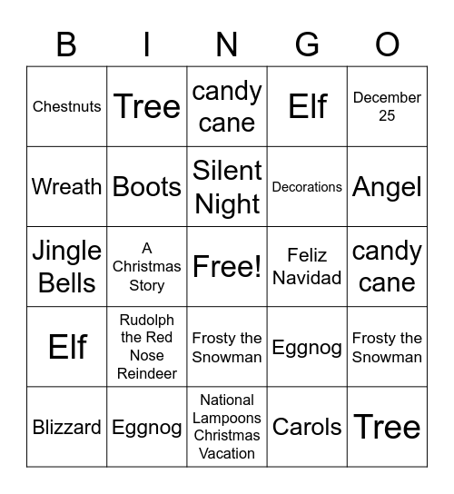 Holiday Times Bingo Card