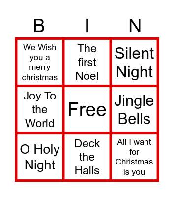 Christmas Songs Bingo Card