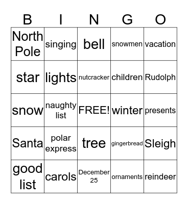 Holiday Bingo Card