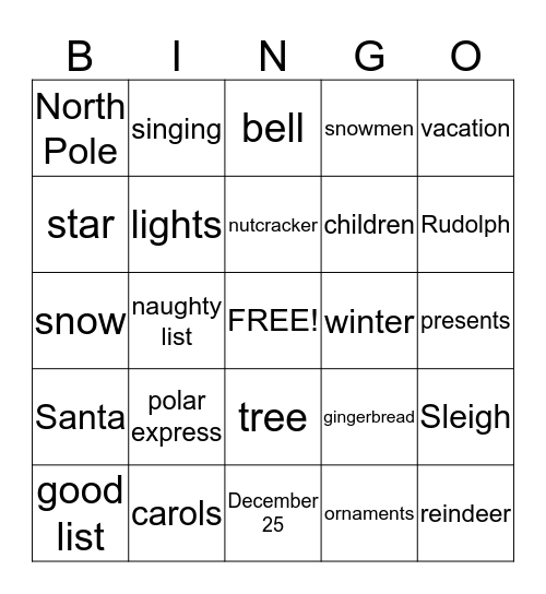 Holiday Bingo Card
