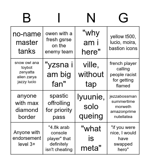 bad ranked game bingo Card