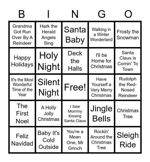 Holiday Carol Bingo Card