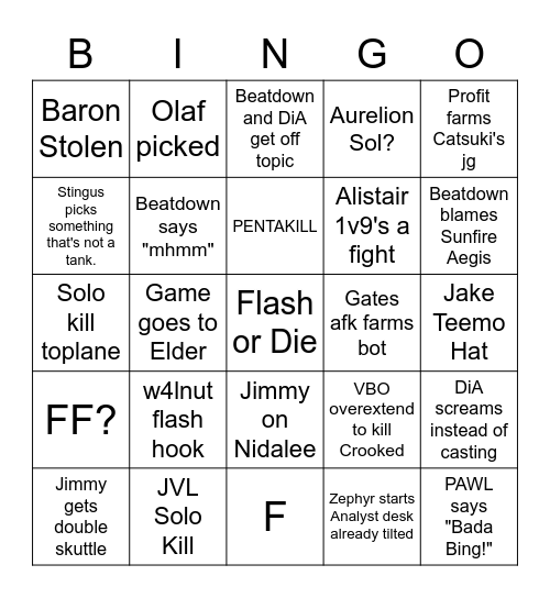 Lotus vs VBO XLNC Fall Finals Bingo Card