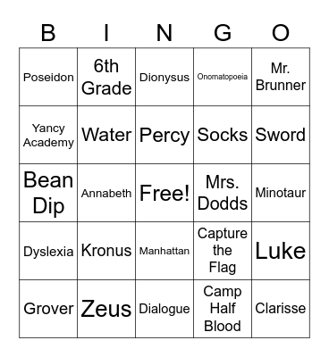 The Lightning Thief Bingo Card