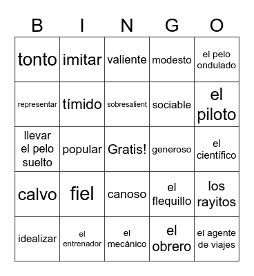 Vocabulario CAP 2 Bingo Card
