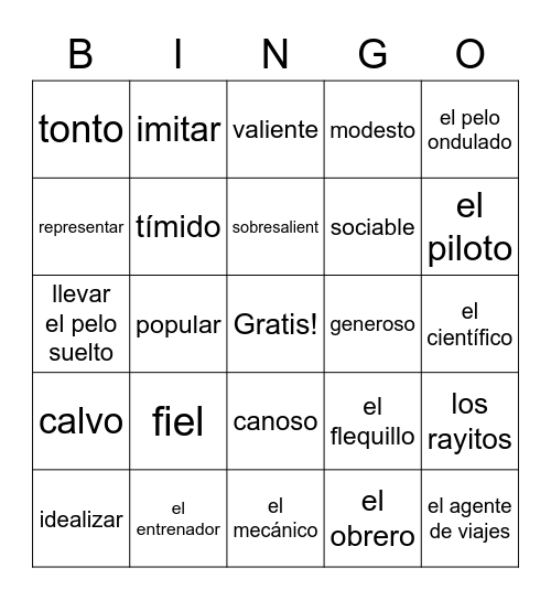 Vocabulario CAP 2 Bingo Card